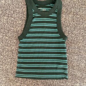 AE Striped Green Ribbed Tank Top